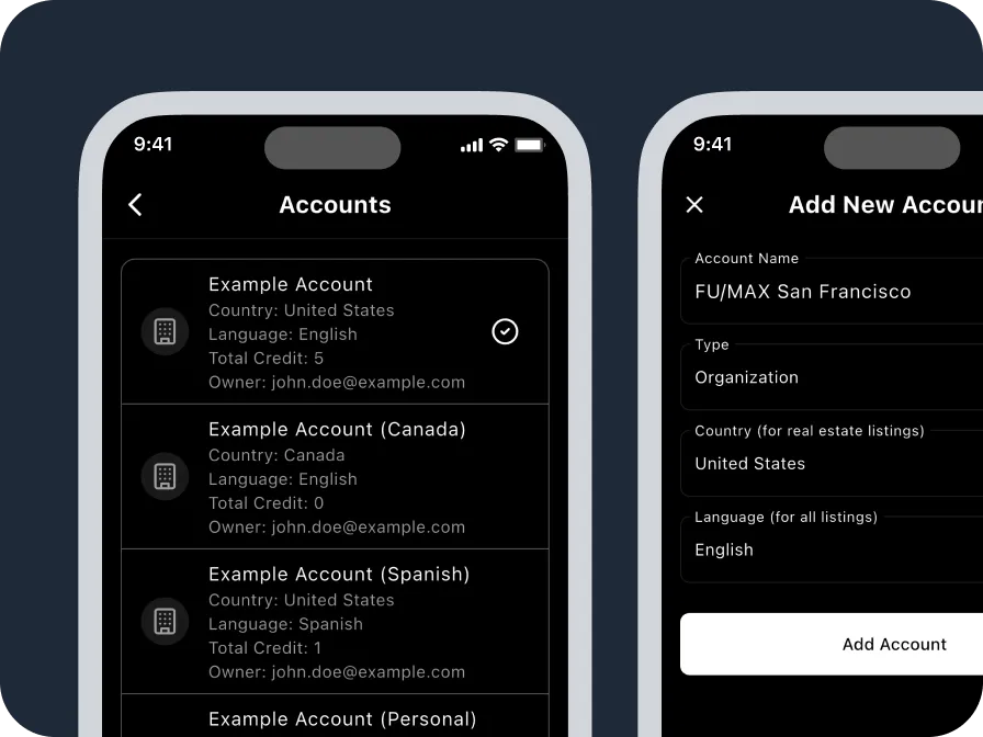 Accounts screenshots