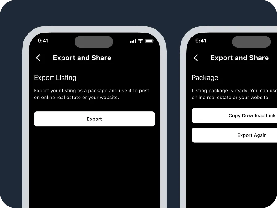 Listing export screenshots