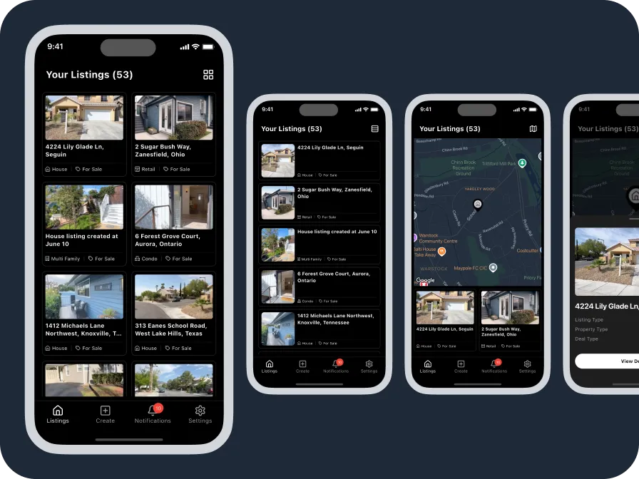 Listing views screenshots